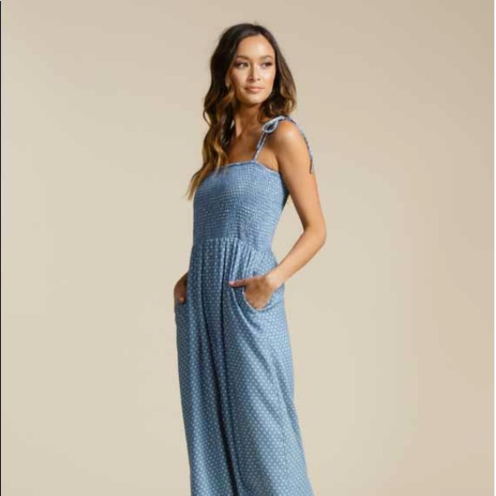 Star Cotton Denim Smocked Maxi Dress! 💙